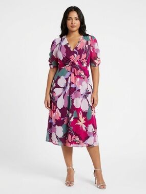 Liz Claiborne Berry and Pink Floral Wrap Dressed